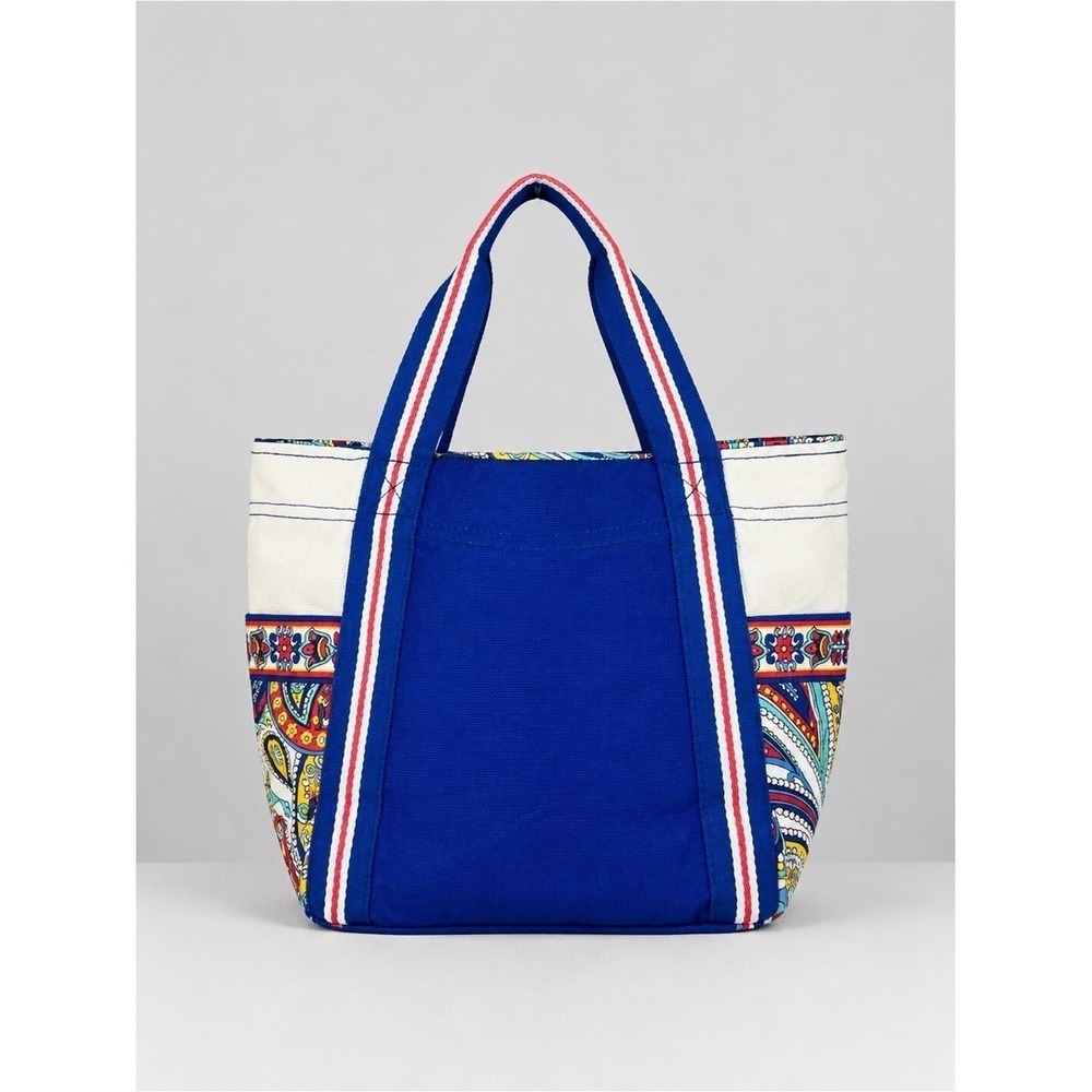 Vera Bradley Floral Colorblock Canvas Tote Bag Marina Paisley Travel Beach - Picture 2 of 6
